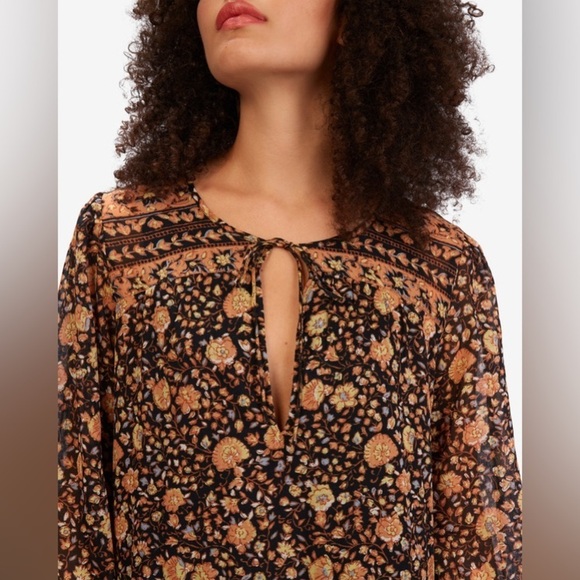 Billabong Stormy Night Fall Floral Boho Midi Cotton Gauze Floaty Long Sleeve - Picture 3 of 11